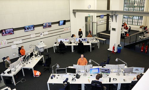 A newsroom in action.